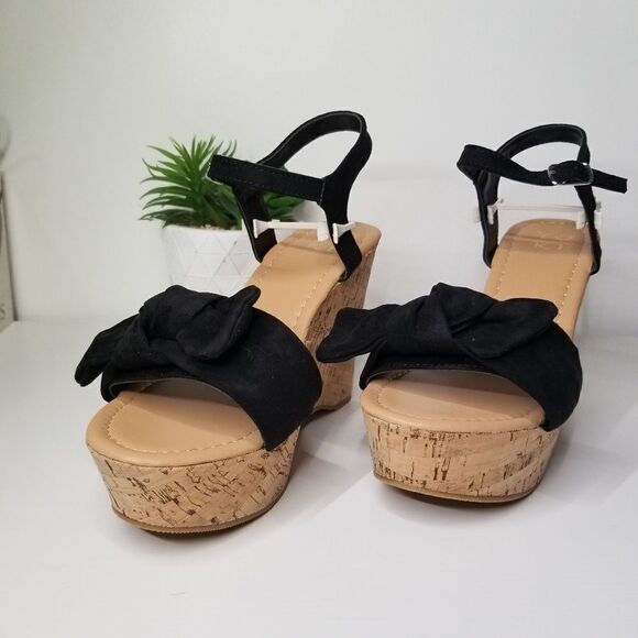 Black bow strap wedges - Picture 4 of 5
